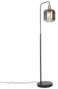 Inteligentna lampa podłogowa czarna ze złotem i dymionym szkłem, w tym WiFi A60 - ZuzannaDesignerski Oswietlenie wewnetrzne