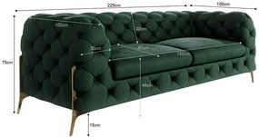 Ciemnozielona aksamitna sofa 225 cm Chelsea Bis – Ropez