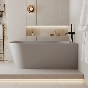 Wanna wolnostojąca narożna WALL Grey Matt / Glow prawa konglomerat szara błyszcząca/matowa 160 x 75 cm z przelewem typu SLIM : Kolor wanny - Szary matowy