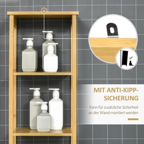 kleankin Wysoka Szafka Łazienkowa Bambusowa Żaluzjowe Drzwiczki 3 Półki 34x30x173cm | Aosom PL