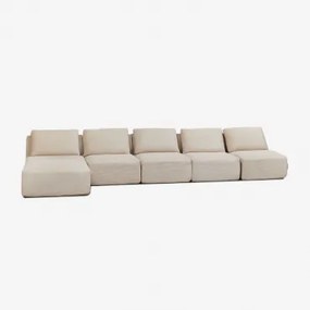 Sofa Modułowy Z Lewym Szezlongiem, 5-częściowy, Z Weluru, Pakowany Próżniowo Temple Len Aksamit Beż Lniany - Sklum