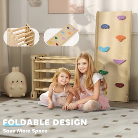 AIYAPLAY Klettergerüst 3 w 1, składane, Drabina &amp; Zjeżdżalnia/Ścianka Wspinaczkowa, Drewno, dla Dzieci 1,5-4 Lata