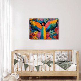 Obraz na szkle - Abstrakcyjny anioł z kwiatami (70x50 cm)