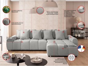 Jasnoszary narożnik (prawostronny/z szezlongiem) Albane – Ropez