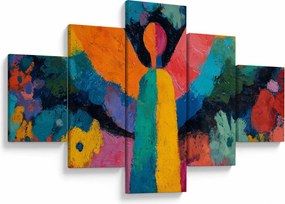 Obraz - Abstrakcyjny anioł z kwiatami (125x70 cm)