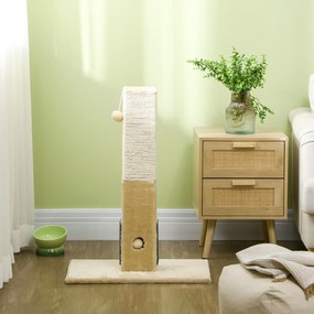 PawHut Drapak dla Kotów, Kolumna do Drapania, 79 cm Wysokość, z Jutą i Zabawką, Plusz, Beżowy