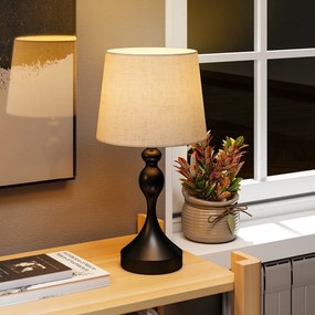 HOMCOM Lampa stołowa LED z 3 temperaturami barwowymi, lampka nocna z portami ładowania USB A+C, lniany abażur, czarna