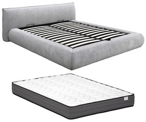 Łóżko podium 160 x 200 cm - Tkanina - Jasnoszary + Materac - MIRSIO