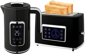 HOMCOM Zestaw czajnik i toster z ekranem dotykowym LED, 1,7 l, 2 szczeliny, różne tryby i funkcje, Czarny