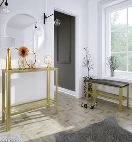 Minimalistyczna konsola z półką złoty + dąb artisan - Erid 3X