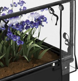 Outsunny Wysoki grządek z dachem szklarniowym, Podwyższona skrzynka na rośliny z otworami drenażowymi, 60 x 60 x 120 cm, Czarny