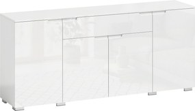 HOMCOM Komoda w wysokim połysku, nowoczesna komoda bufetowa z 4 drzwiami i regulowanymi półkami, szafka kuchenna z cichym domykiem, biały | Aosom PL
