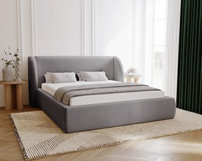 Emporius Barcelona łóżko z zaokrąglonym zagłówkiem - łóżko tapicerowane 180x200, pojemnik i stelaż - nowoczesny styl, tkanina aksamitna, szary (Komodo 21)