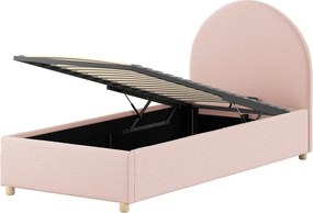 Różowe tapicerowane łóżko jednoosobowe ze schowkiem i stelażem 90x200 cm Moon – Vipack