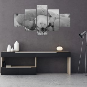 Obraz - Niedźwiadki polarne, czarno - biały (125x70 cm)