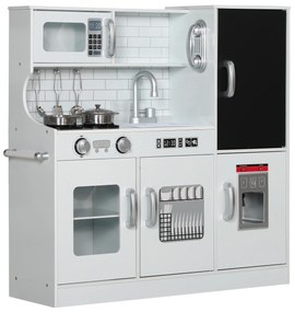 AIYAPLAY Kuchnia dla dzieci, zestaw do zabawy z telefonem, tablicą kredową, mikrofalówką, kuchenką, zlewem, akcesoriami, maszyną do lodu, 3-8 lat, Biała