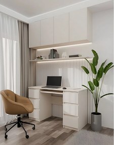 Biurko KUBA | Kaszmir Beż Biurko 6 szuflad | 130x51x76 cm | Nowoczesny Design