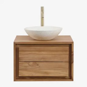 Zestaw Wiszących Mebli Łazienkowych Z Drewna Tekowego Jabari Drewno Tekowe & Cement Okrągły Biały Ø40 - Sklum