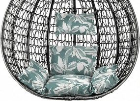 Czarny wiszący fotel KOKON bez stojaka, zielono-biała poduszka