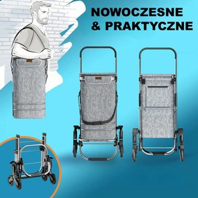 Torba na zakupy na kółkach do schodów COMFORT, 50l, szara Jurhan