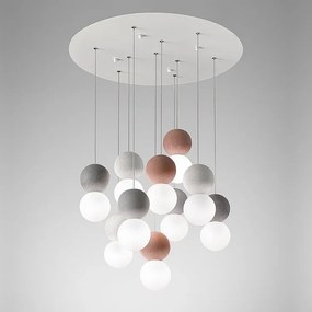 Sfera - lampa wisząca 10-punktowa z betonowymi kulami i szkłem opalowym - 10XG9 max 10X7W, nowoczesny design, IP20, żarówki nie są dołączone