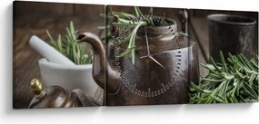 Obraz - Czajniczek z rozmarynem (z zegarem) (90x30 cm)
