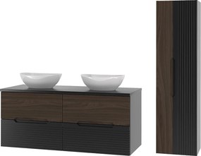 Zestaw Łazienkowy 120cm Szafka z Blatem Umywalka Słupek Czarny Mat / Orzech Avella