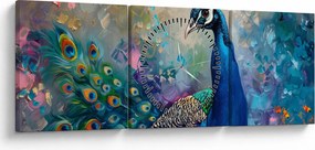 Obraz - Malowanie pawia (z zegarem) (90x30 cm)