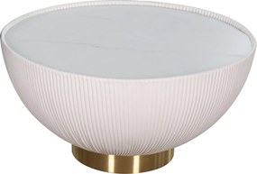 Designerski stolik Modig M68 ecru, spiek kamienny/plisowana ekoskóra