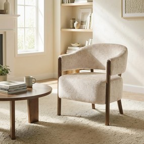 HOMCOM Fotel akcentowy, tapicerowany fotel z ramą i nogami z litego drewna, beżowy | Aosom PL