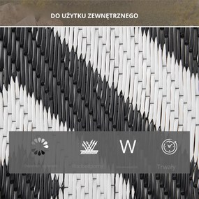 Outsunny Dywan Zewnętrzny Wodoodporny z Plastiku 152x243cm Wzór Czarno-Biały Stylowy i Praktyczny | Aosom PL