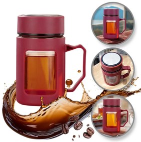 Szklana butelka z uchwytem BREW 500 ml, czerwona