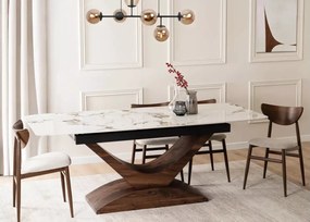 Stół rozkładany Vesta 160-200/90 – elegancki stół z ceramicznym blatem w kolorze białego marmuru