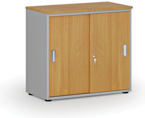 Szafa biurowa z drzwiami przesuwnymi PRIMO GRAY, 800 x 420 x 740 mm, szary/buk