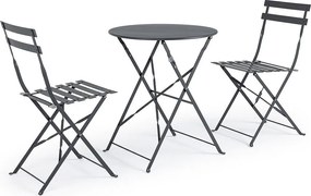 Zestaw Bistrot ze stołem i 2 krzesłami ze stali w kolorze antracytowym - WISSANT
