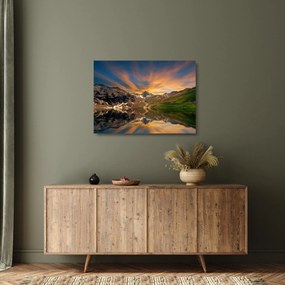 Obraz na szkle - Odbicie w górskim jeziorze (70x50 cm)