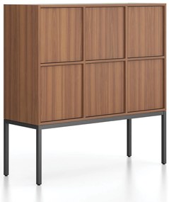 Szafa biurowa FRAME, niska, czarna podstawa, 6x drzwi, 1299 x 450 x 1331 mm, PUSH-Lock, orzech