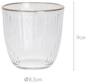 Prążkowana szklanka ze złotym brzegiem, 295 ml