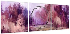 Obraz - Malarstwo pejzażowe jesienne (z zegarem) (90x30 cm)