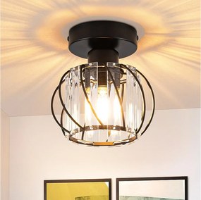 NETTLIFE Nowoczesna czarna kryształowa lampa sufitowa E27 Vintage lampa kuchenna z metalową ramą