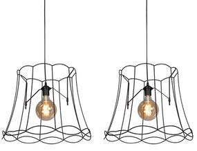 Zestaw 2 lamp wiszących w stylu Retro czarnych 50 cm - Granny Frame Retro Oswietlenie wewnetrzne