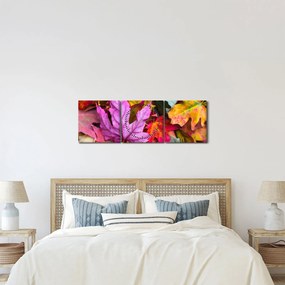 Obraz - jesienne liście (z zegarem) (90x30 cm)