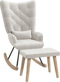 HOMCOM Fotel bujany z podnóżkiem, tapicerowany, z wysokim oparciem, wykończenie aksamitem, do 150 kg, Kremowy