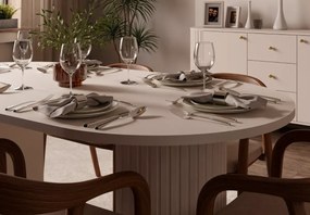 Okrągły stół rozkładany Opunio 100-188 cm beż piaskowy / dąb cremona / dąb dunin, ryflowana noga