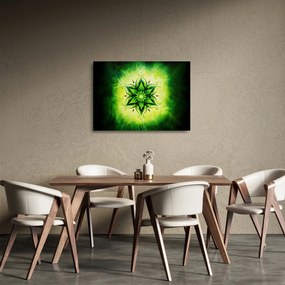 Obraz na szkle - Kwiatowa mandala na zielonym tle (70x50 cm)
