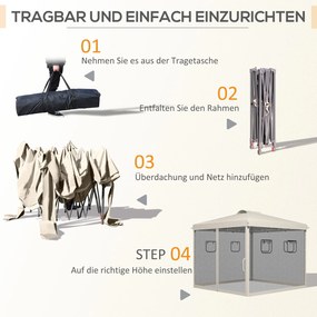 Outsunny Pawilon składany, regulowana wysokość, zasłony z siatki, torba transportowa, stelaż stalowy, 3 x 3 x 3 m, Beżowy