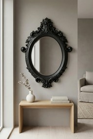 Czarne lustro ze zdobiona ramą w stylu boho N5-P93