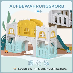 AIYAPLAY Poślizg dla dzieci, 7-w-1 plac zabaw, z koszem i kierownicą, dla dzieci 1-3 lata, 178x177x99cm, Żółty/Biały/Zielony