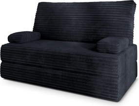 Masseno Sofa piankowa LADIA z funkcją spania, Kanapa z pianki do salonu, Bezmontażowa, Tkanina sztruksowa – Czarny TILIA 100