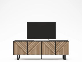 Czarno-naturalna szafka pod TV w dekorze dębu 161x55x35 cm Alana – Marckeric